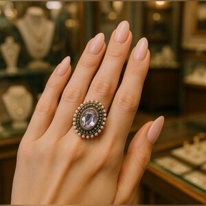 💕Statement ring w/large pink sapphire center stone, vintage design